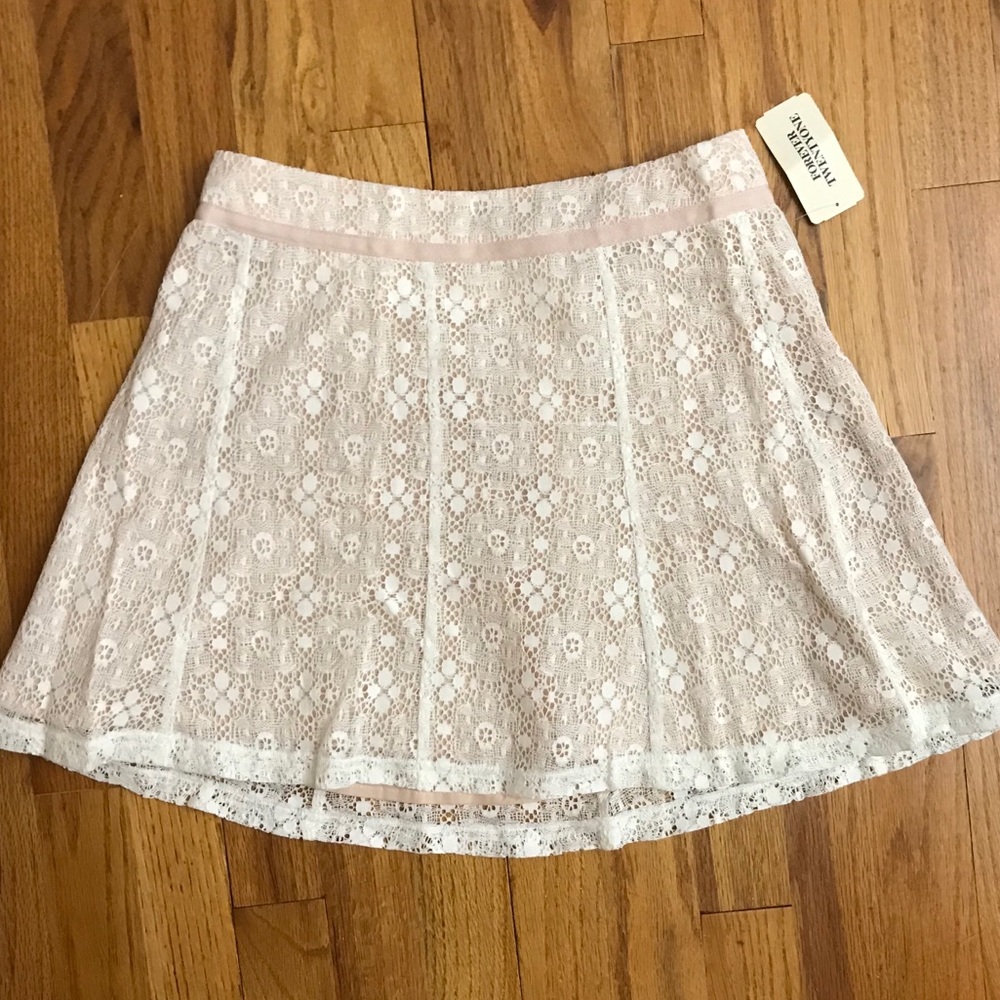 NWT Lace Pink & White Mini Skirt W/ Ribbon Detail